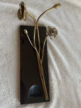 Michael Aram Gold Floral Wine Bottle Holder with Black Base and Burgundy Neck